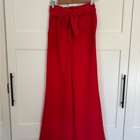 Express High-Waist Red Wide-Leg Pants with Tie Belt - Picture 2 of 5